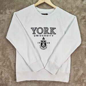 York University Sweatshirt Embroidered Crest Logo White Long Sleeve Womens Sz L